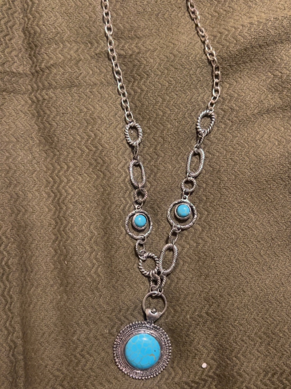 Silver-Tone Turquoise Pendant Necklace - Women Jewelry